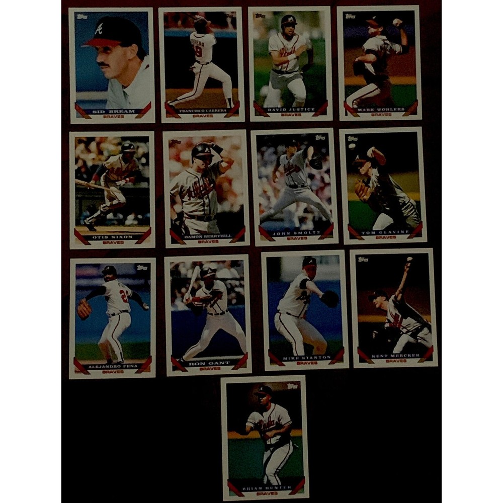 Atlanta Braves Lot 1993 Topps Baseball Cards- 13 cards Justice, Smoltz, Glavine